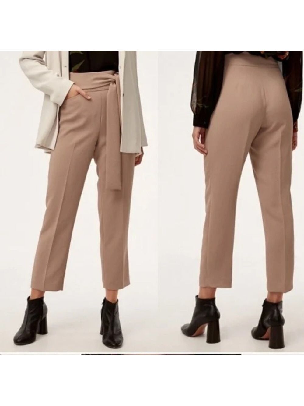 Aritzia Wilfred Geneva High Rise Tie Waist Ankle Pant Blush Sz 4